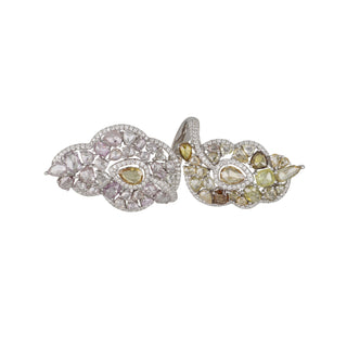 Estate 18K White Gold Fancy Yellow & Pink Diamond Openwork Bypass Ring