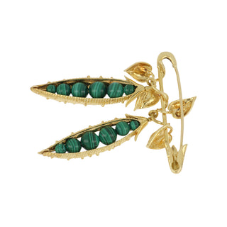 Vintage 1970s Tiffany & Co. 18K Gold Malachite "Peas in a Pod" Brooch