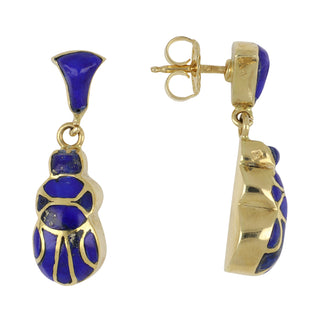 Vintage 1970s 18K Gold Lapis Scarab Earrings