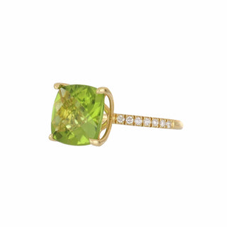 Lisa Nik 18K Gold Cushion Shaped Peridot Ring with Diamonds