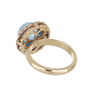 Estate 18K Rose Gold London Blue Topaz Ring with Sapphires and Diamonds