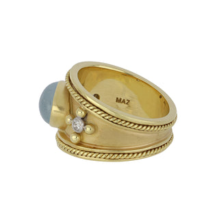 Mazza 14K Gold Cabochon Aquamarine Wide Band