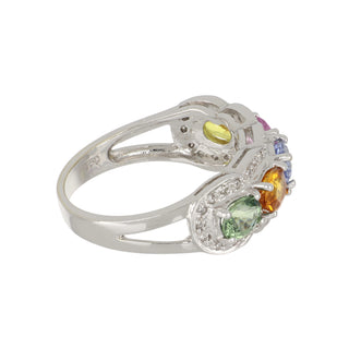 Vintage/Estate 18K White Gold Sapphires 5 Stone Ring with Diamonds