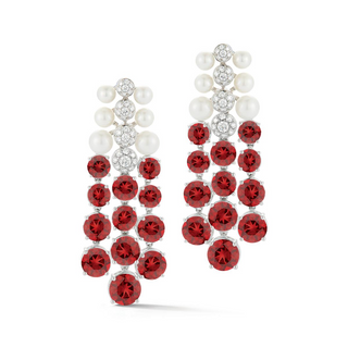 Seaman Schepps 18K White Gold Pearl and Garnet Cascade Earrings with Diamonds
