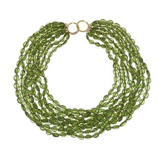 Estate 18K Gold Peridot Bead Torsade Necklace with Diamonds