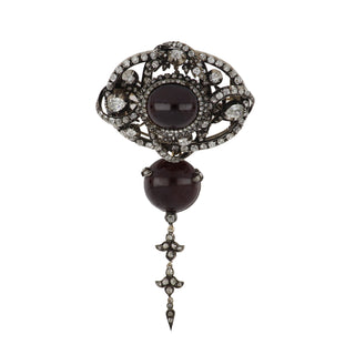 Georgian Silver and 18K Gold Garnet and Diamond Brooch