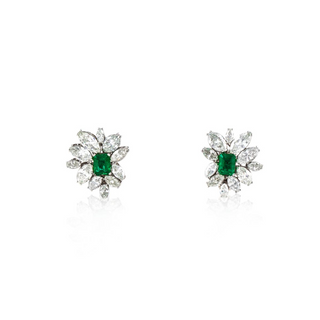 Vintage/Estate Platinum Emeralds Clip Earrings with Diamonds