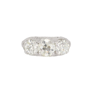 Art Deco 18K White Gold GIA Old European-Cut Diamond Three Stone Engagement Ring