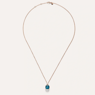 Pomellato Two-Tone 18K Gold Blue Topaz Nudo Classic Pendant with Diamonds