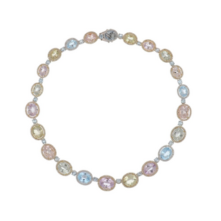 Estate House of Taylor 18K Gold Pastel Multicolored Gemstone and Diamond Necklace