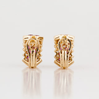 Vintage 1990s Oscar Heyman 18K Gold Ruby Clip Earrings with Diamonds
