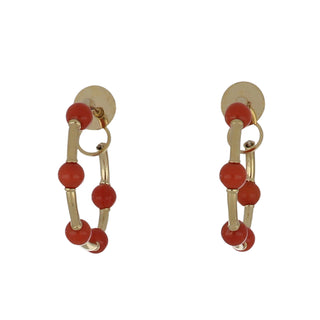 18K Gold Coral Bead Hoop Earrings