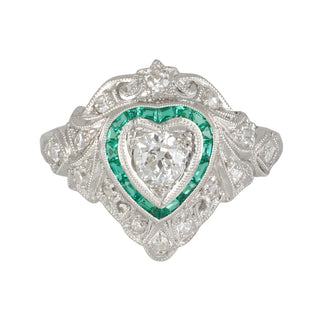 Art Deco Platinum Heart Diamond Filigree Ring