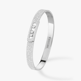 Messika 18K White Gold Full Pave Diamond Move Noa Bangle Bracelet