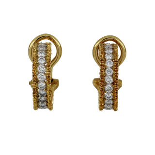 Estate Buccellati Rango 18K Yellow and White Gold Diamond Huggie Earrings