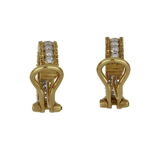 Estate Buccellati Rango 18K Yellow and White Gold Diamond Huggie Earrings