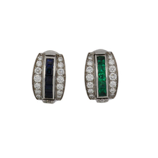 Tiffany & Co. Platinum Emeralds Clip Earrings with Sapphires