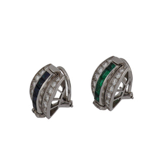 Tiffany & Co. Platinum Emeralds Clip Earrings with Sapphires