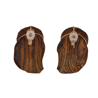 Carved Wood 18K Gold Diamond Clip Earrings with Sapphires