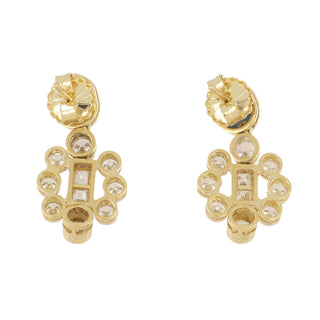 Estate 18K Gold Turquoise and Diamond Drop Earrings