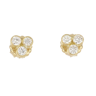 Estate 18K Gold Bezel-Set Diamond Cluster Stud Earrings