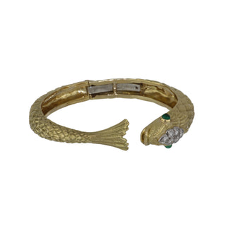 Vintage David Webb 18K Gold Fish Bracelet with Diamonds & Emeralds