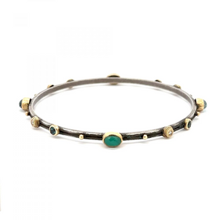 Estate Armenta Two-Tone Gold and Silver Malachite, Topaz and Diamond Bangle Bracelet