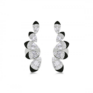 18K White Gold And Enameled Diamond Drop Earrings