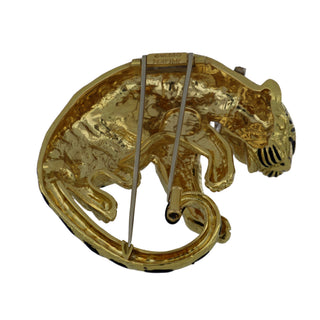 Vintage David Webb 18K Gold Enamel Tiger Brooch with Diamonds & Ruby