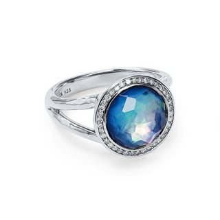 Ippolita Sterling Silver Lapis and Mother of Pearl Ring with Diamond Halo