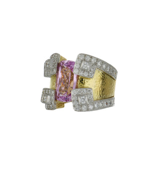 David Webb 18K Gold Kunzite Cocktail Ring with Diamonds