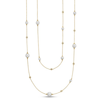Mastoloni 14K Gold Pearl & Diamond Tin Cup Station Necklace