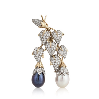 Tiffany & Co. Two-Tone G&PT Diamonds Brooch with Pearl