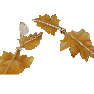 Tenenbaum 18K Agate Leaf Earrings with Sapphires & Diamonds