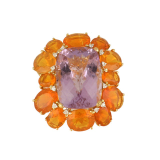 Tenenbaum Collection 18K Gold Amethyst and Fire Opal Ring with Diamonds