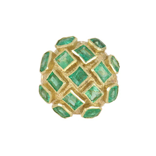 Estate Textured 18K Gold Emerald Dome Ring