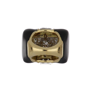 Vintage David Webb Two-Tone Black Enamel, South Sea Pearl & Diamond Cocktail Ring
