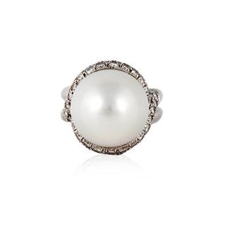 Estate Henry Dunay Baroque Pearl Ring with Diamonds