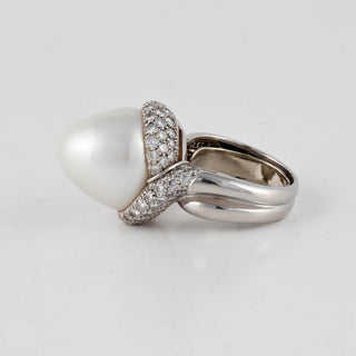Estate Henry Dunay Baroque Pearl Ring with Diamonds