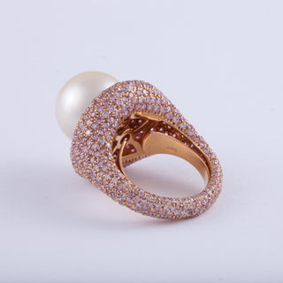 Estate 18K Rose Gold South Sea Pearl and Pink Diamond Ring