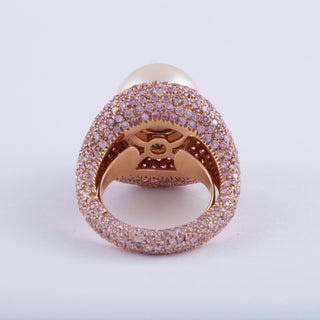 Estate 18K Rose Gold South Sea Pearl and Pink Diamond Ring