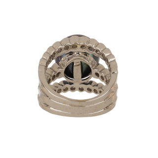 Estate 18K White Gold Tahitian Pearl and Diamond Three-Row Ring