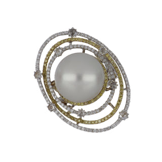 Estate 18K Two-Tone Gold South Sea Pearl and Diamond Orbit Ring