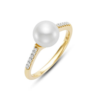 Mastoloni 14K Gold Freshwater Pearl Solitaire Ring with Diamonds