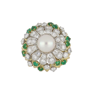 Two-Tone 18K Gold Akoya Pearl Ring with Diamonds