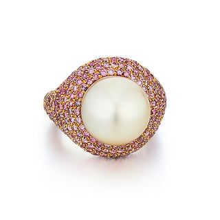 Estate 18K Rose Gold South Sea Pearl and Pink Diamond Ring