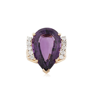 Vintage 1980s 14K Amethyst Cocktail Ring with Diamonds