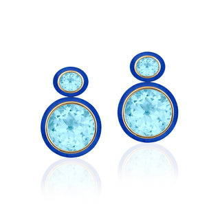 Goshwara 18K Melange Blue Topaz & Lapis Inlay Round Faceted Earrings