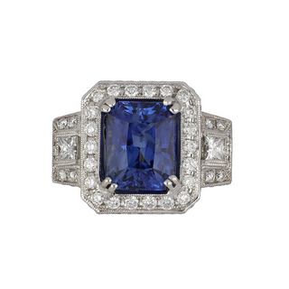 AGL Certified 6.06 Ct. Radiant-Cut Sapphire and Diamond Ring