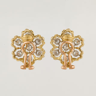 Vintage Buccellati Ghirlanda 18K Yellow and White Gold Flower Diamond Clip Earrings